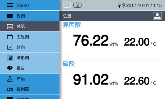 V10 Controller screenshot - Measuring point overview