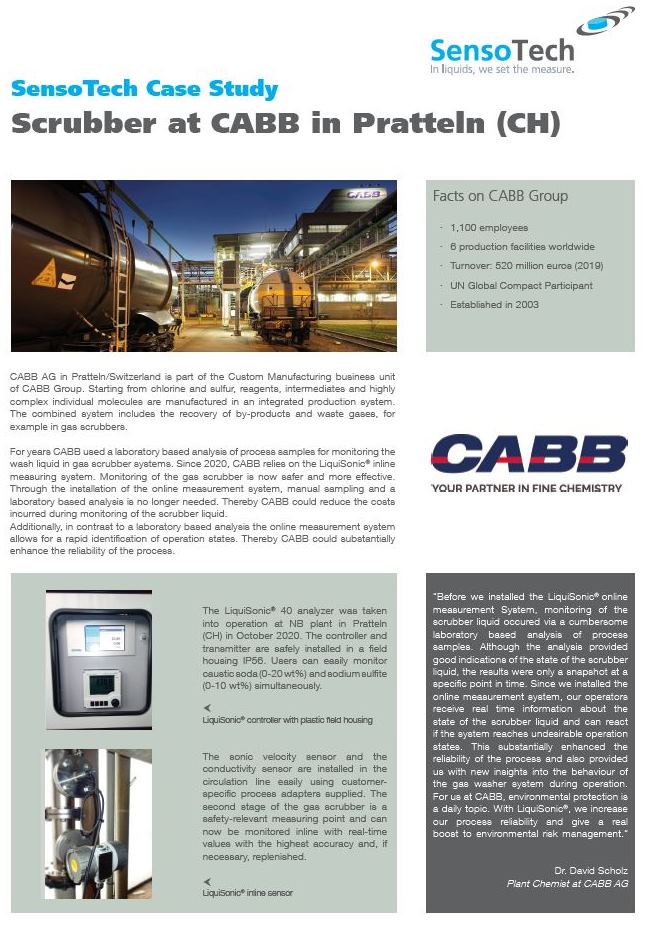 Monitoring of the scrubbing liquid at CABB with LiquiSonic®.