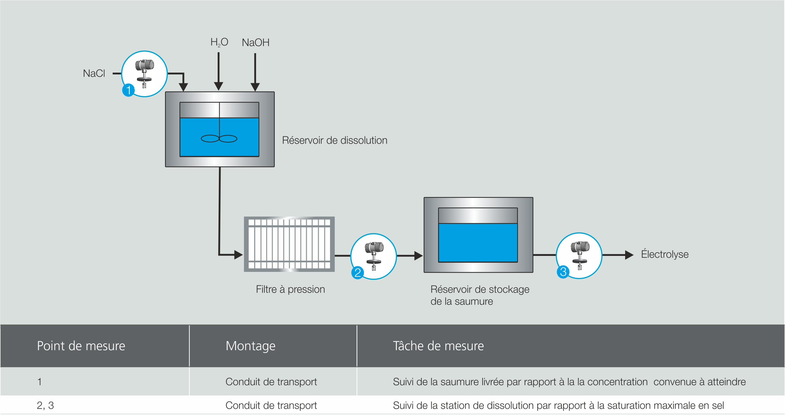Détermination de la concentration de sel avec le système de mesure Liquisonic® et l'électrolyse ultérieure